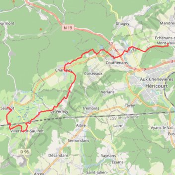 Trace GPS Le chemin de Compostelle entre Echenans-sous-Mont-Vaudois et Saulnot, itinéraire, parcours