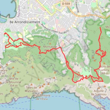 Trace GPS Les Calanques - Campagne Pastré (Marseille), itinéraire, parcours