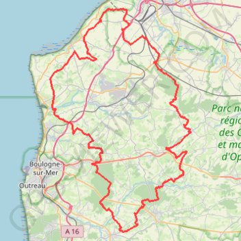 Trace GPS GR120 Tour du Parc Régional Boulonnais (Pas de Calais), itinéraire, parcours