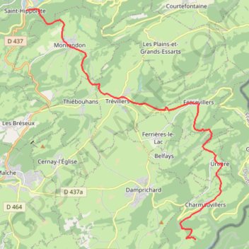Trace GPS Grande Traversée du Jura (GTJ) - Saint-Hippolyte - Gîte du Vanney, itinéraire, parcours