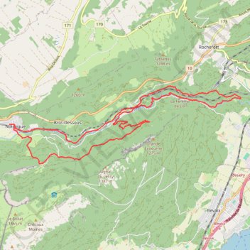 Trace GPS Les Gorges de l’Areuse, itinéraire, parcours