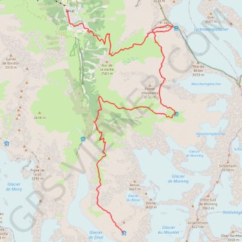 Trace GPS Grand Mountet - Cabane d'Ar Pitetta - Col de Milon - Cabane Tracuit - Zinal, itinéraire, parcours