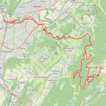 Trace GPS Grenoble-Croix de Chamrousse par les chemins, itinéraire, parcours