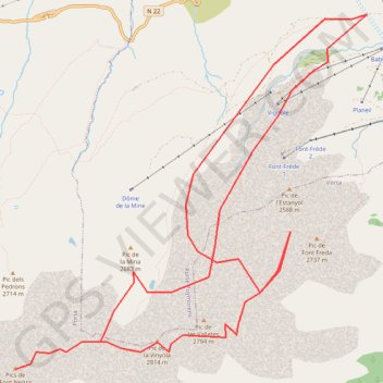 Trace GPS Pic de Font Freda, pic de les Valletes, pic de Font Negra depuis le Puymorens, itinéraire, parcours