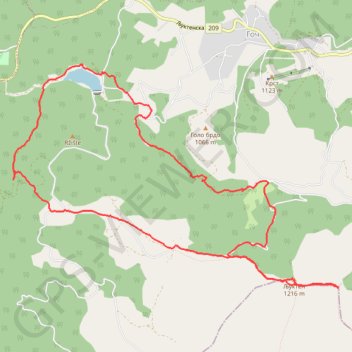 Trace GPS Goč Veliki Ljukten-Mali ljukten kruzna, itinéraire, parcours