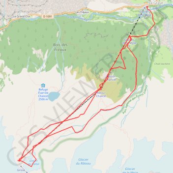 Trace GPS Ski hors piste dans les Vallons de la Meije, itinéraire, parcours