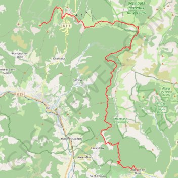 Trace GPS GTV - Tour du Vercors à pied - Châtillon-en-Diois - Col de Vassieux Variante, itinéraire, parcours