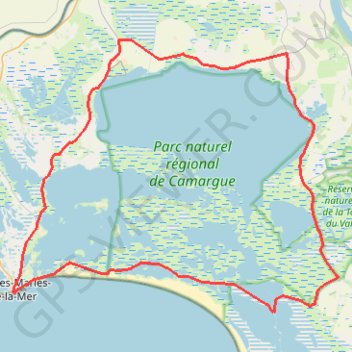 Trace GPS Tour de l'étang de Vaccarès - Saintes-Maries-de-la-Mer, itinéraire, parcours