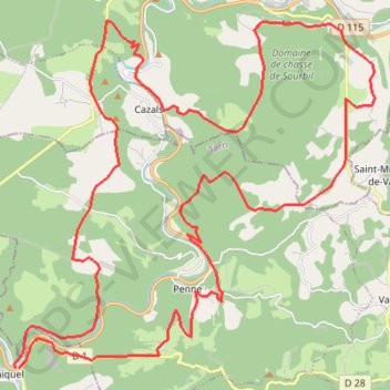 Trace GPS Boucle VTT depuis Bruniquel, itinéraire, parcours