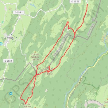 Trace GPS Cret au Merle et Cret de Chalam depuis les 3 Cheminées, itinéraire, parcours