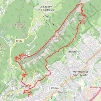 Trace GPS Mont du St Eynard Pas de la Branche Biviers, itinéraire, parcours