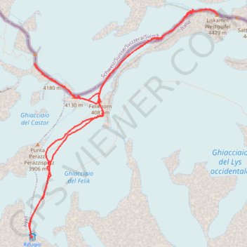 Trace GPS Castor et Liskamm W, itinéraire, parcours