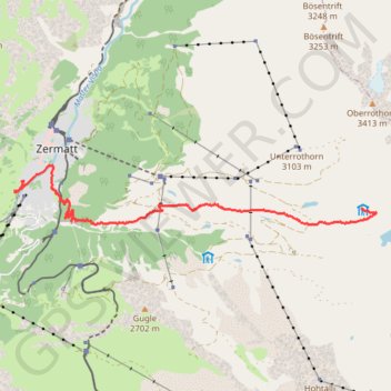 Trace GPS Balade à partir de Zermatt, itinéraire, parcours