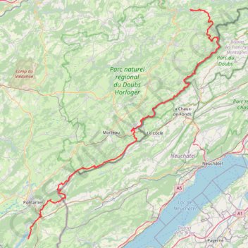 Trace GPS GR5 De Soulce-Cernay à Montperreux (Doubs), itinéraire, parcours