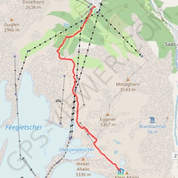 Trace GPS Britannia - Saas Fee, itinéraire, parcours