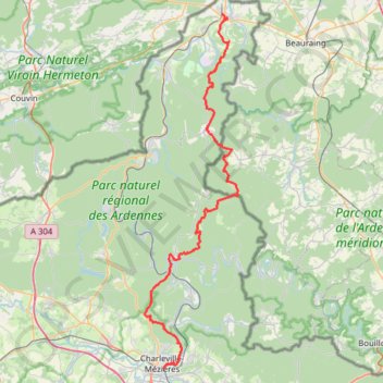 Trace GPS Givet - Charleville, itinéraire, parcours