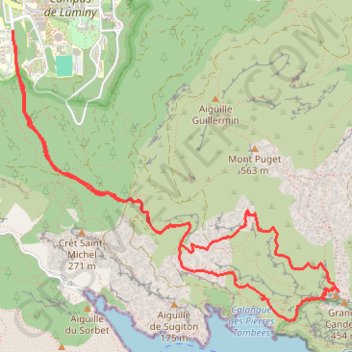 Trace GPS Le Col de la Candelle par le couloir du Candelon depuis le Domaine de Luminy, itinéraire, parcours