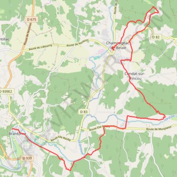Trace GPS Brantôme depuis Champagnac-de-Belair, itinéraire, parcours