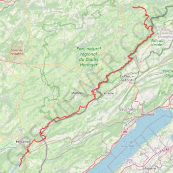 Trace GPS GR 5 : De Soulce-Cernay à Montperreux (Doubs), itinéraire, parcours