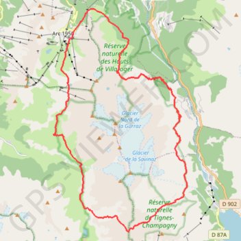 Trace GPS Tour du Mont Pourri départ Arcs 2000, itinéraire, parcours