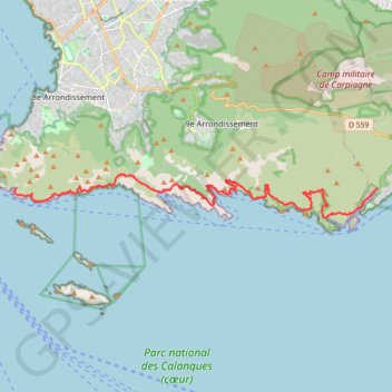 Trace GPS Marseille Cassis par les Calanques, itinéraire, parcours