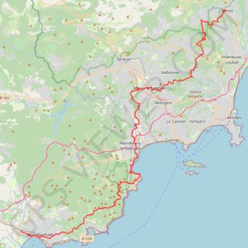 Trace GPS Randonnée de Vence (Alpes-Maritimes) à Fréjus (Var), itinéraire, parcours