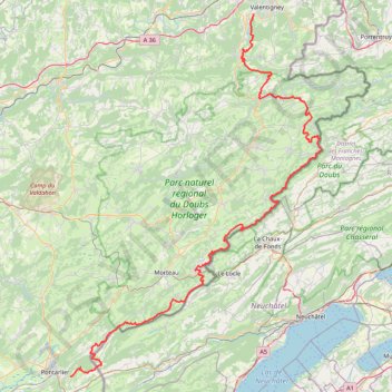 Trace GPS GTJ entre Mandeure et Pontarlier, itinéraire, parcours