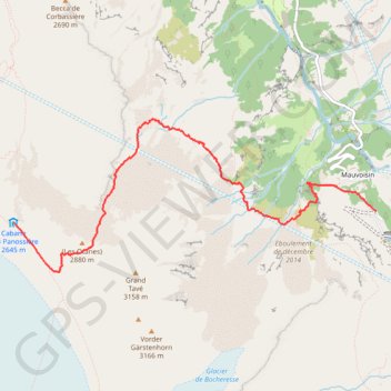 Trace GPS Cabane de F.X.Bagnoud Panossière - Sous le barrage de Mauvoisin, itinéraire, parcours