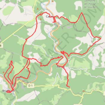 Trace GPS Bruniquel - Cazals - Penne - Cabéou, itinéraire, parcours